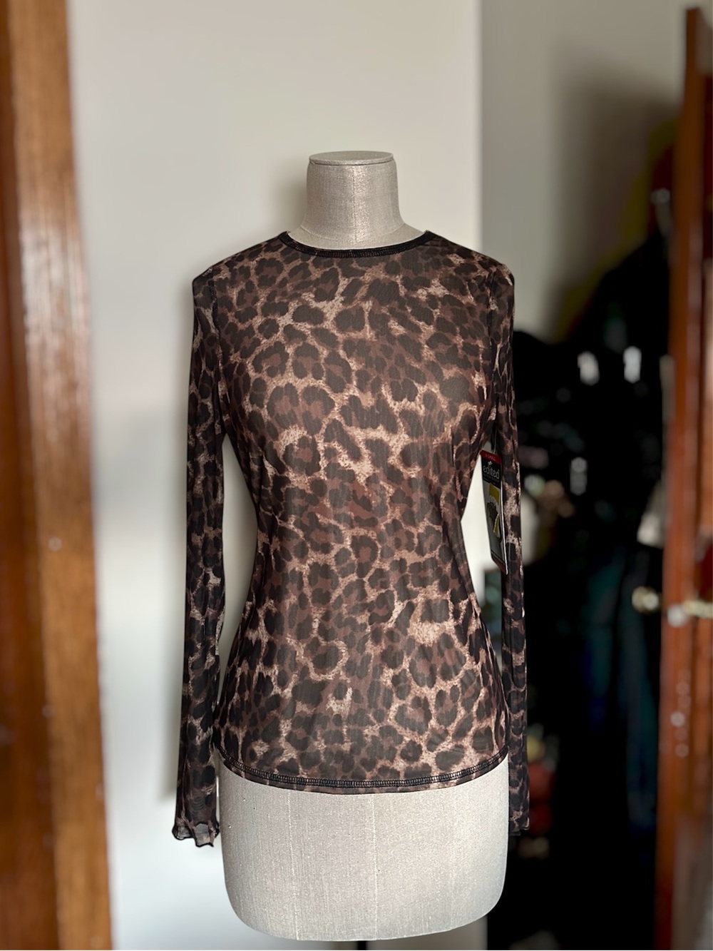 NWT Edited by Remi Bader Leopard Print Long Sleeve Mesh Top